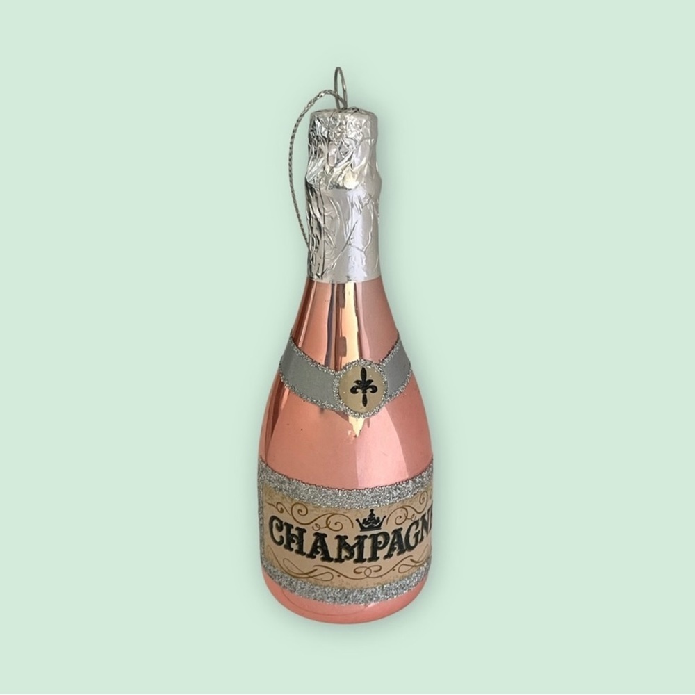 Champagne Bottle Ornament / Bauble | Pink Rose Color | Xmas, Valentines, Wedding